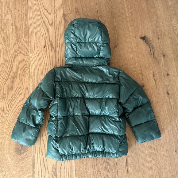 Patagonia Baby Hi-Loft Down Sweater Hoody, Green with Pink, Size 2T - Picture 5 of 5